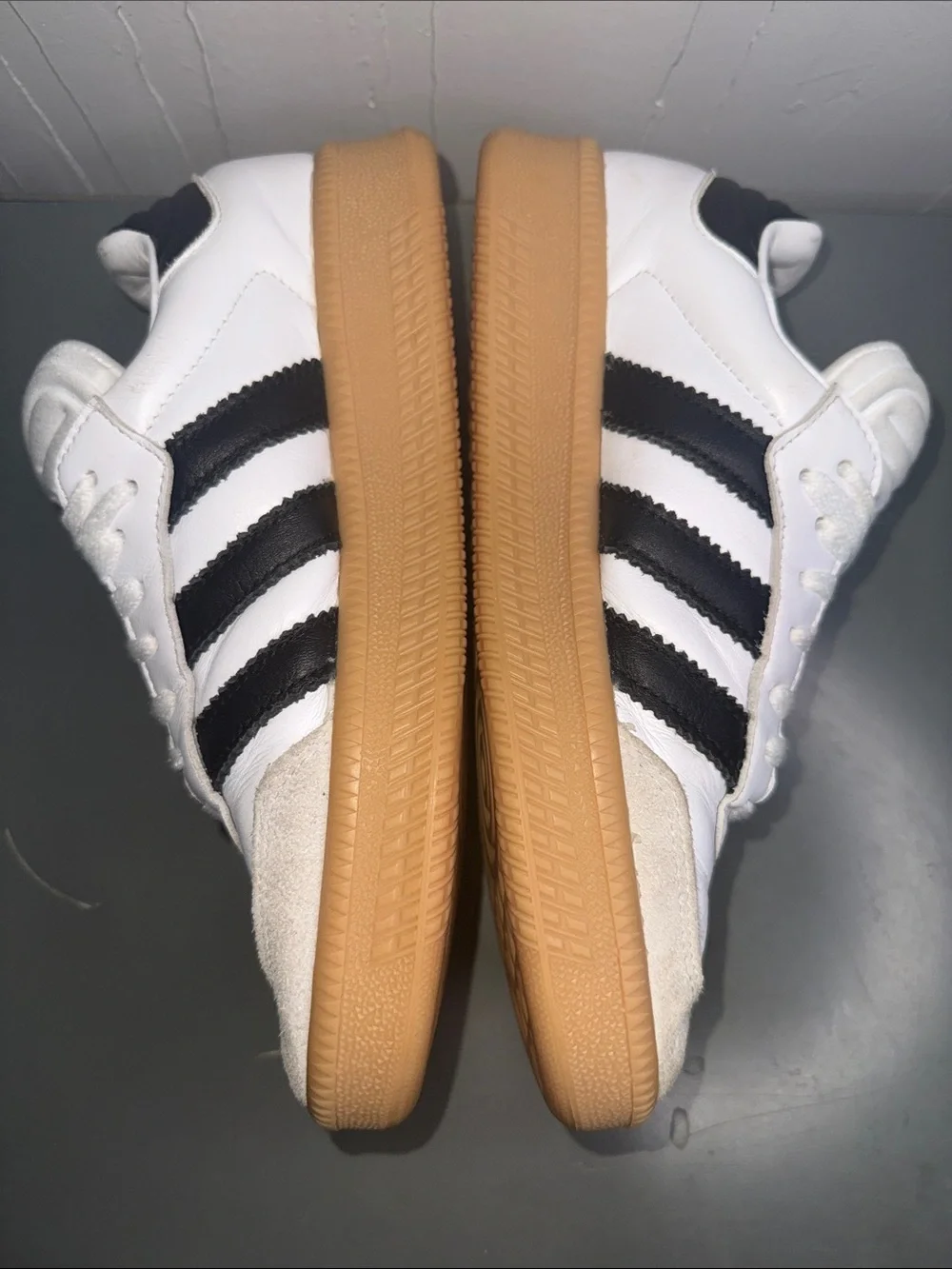 adidas White & Black Leather Sneakers with Gum Outsole